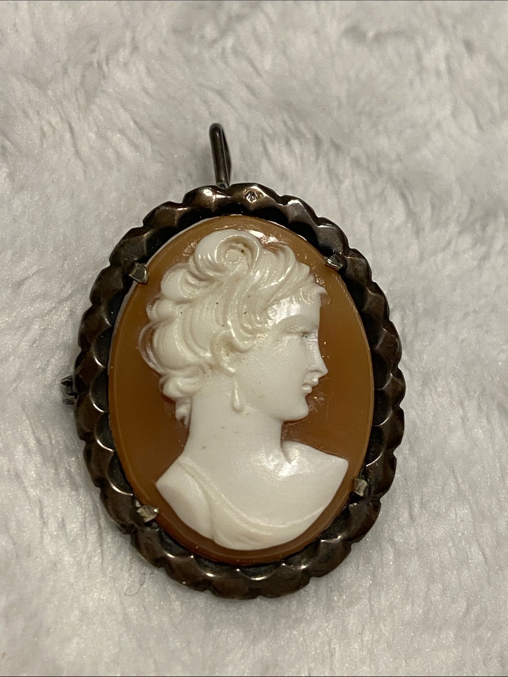 800 silver Vintage shell Cameo Pendant Brooch